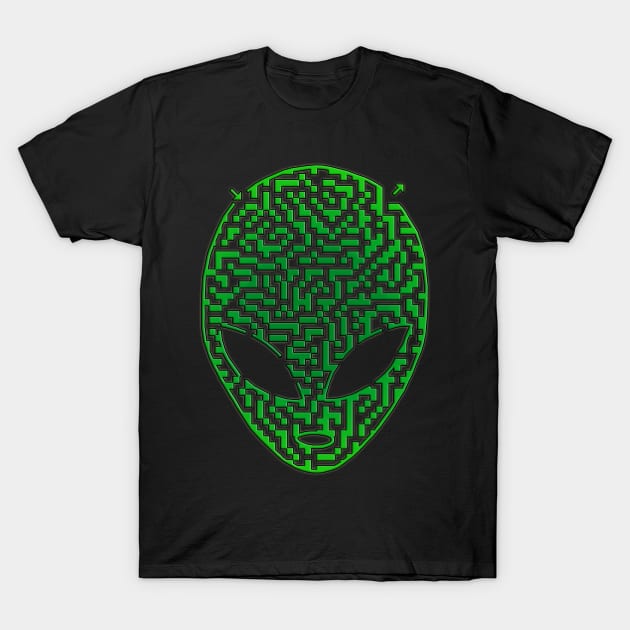 Alien Head Shaped Maze & Labyrinth T-Shirt by gorff